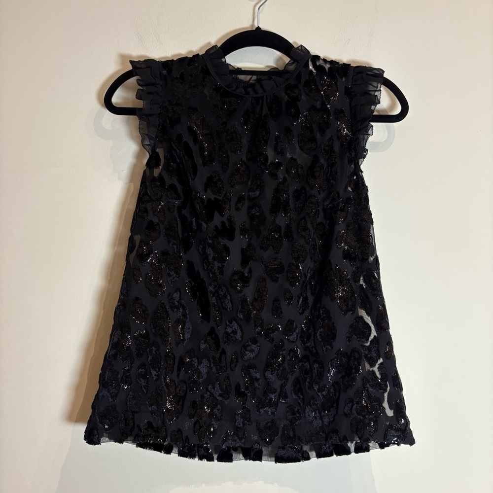 J. Crew Burnout Velvet Ruffle Shell blouse in Black Size 00